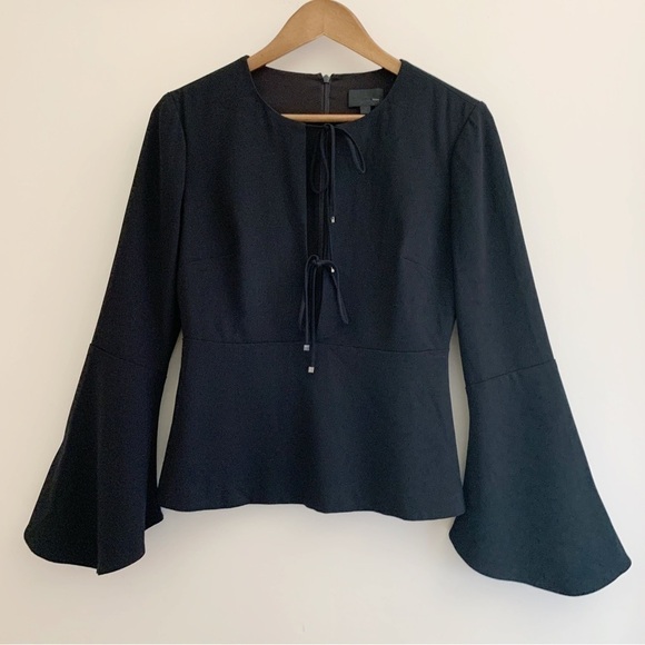 Intermix Tie Front Blouse XS Black Plunge Neckline - Picture 8 of 8